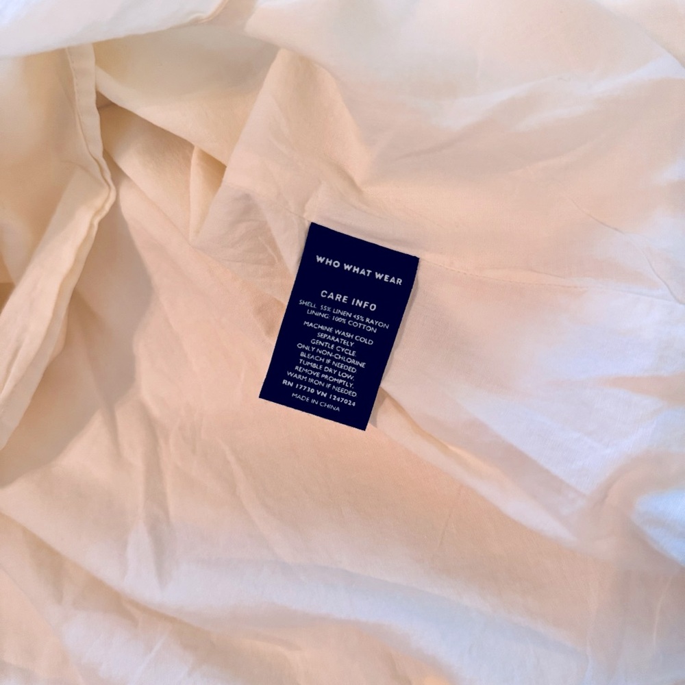 WHO WHAT WEAR Linen Cream Off-White Midi Dress w Tie Bow Chest - Picture 10 of 12